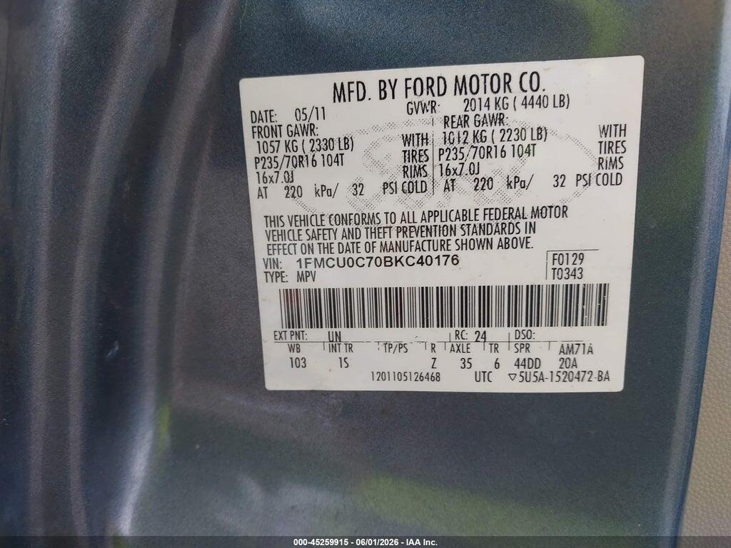 1FMCU0C70BKC40176 2011 FORD ESCAPE photo no. 9