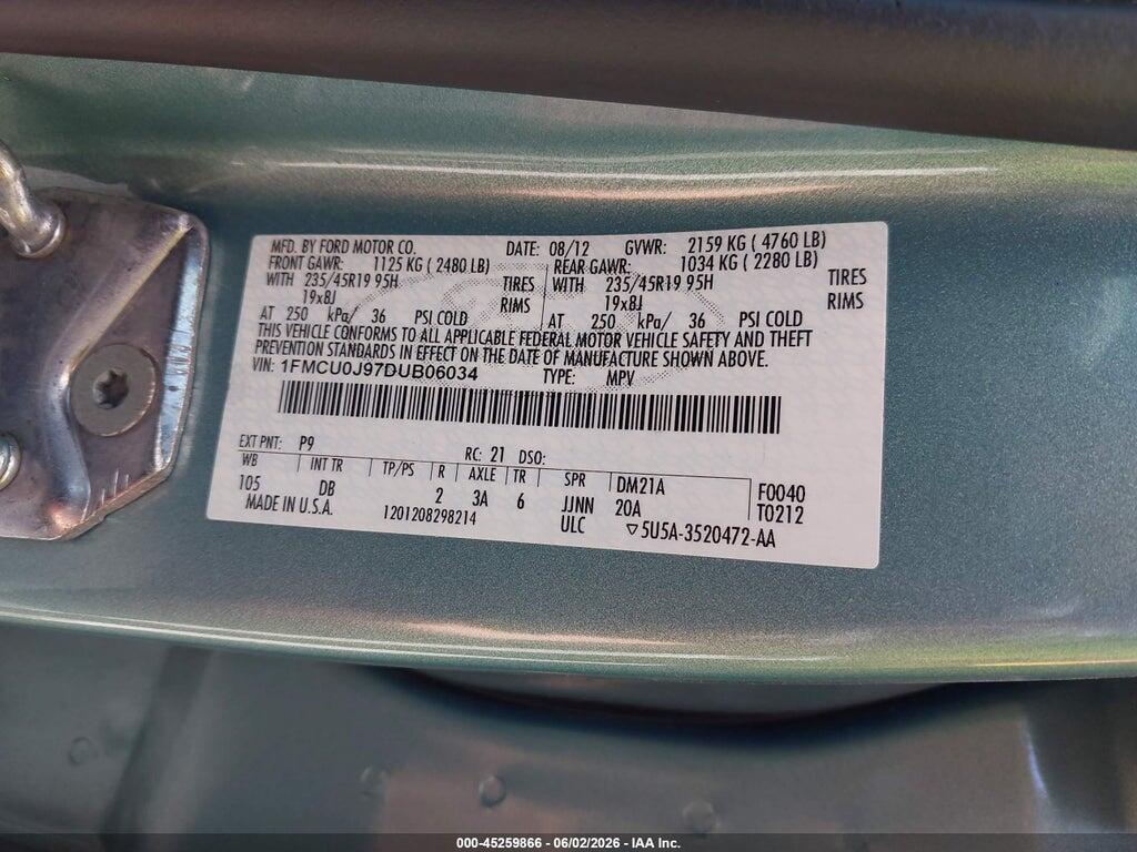 1FMCU0J97DUB06034 2013 FORD ESCAPE photo no. 9