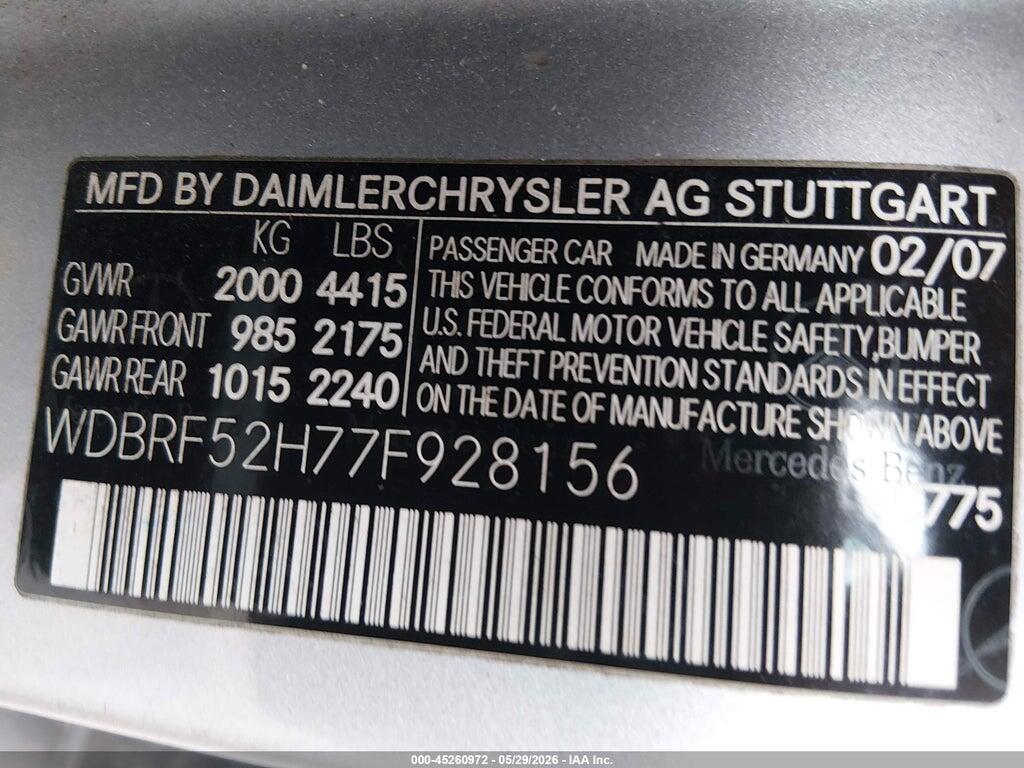 WDBRF52H77F928156 2007 MERCEDES-BENZ C 230 photo no. 9