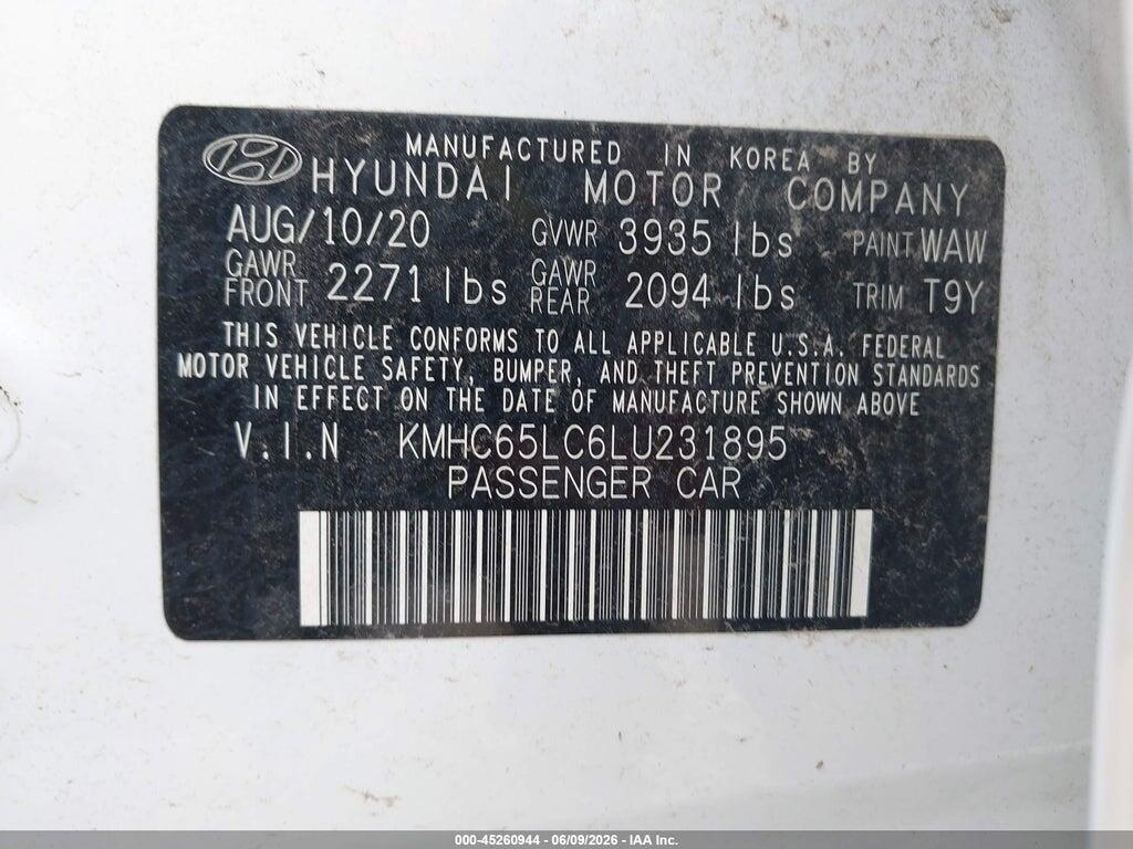 KMHC65LC6LU231895 2020 HYUNDAI IONIQ HYBRID photo no. 9