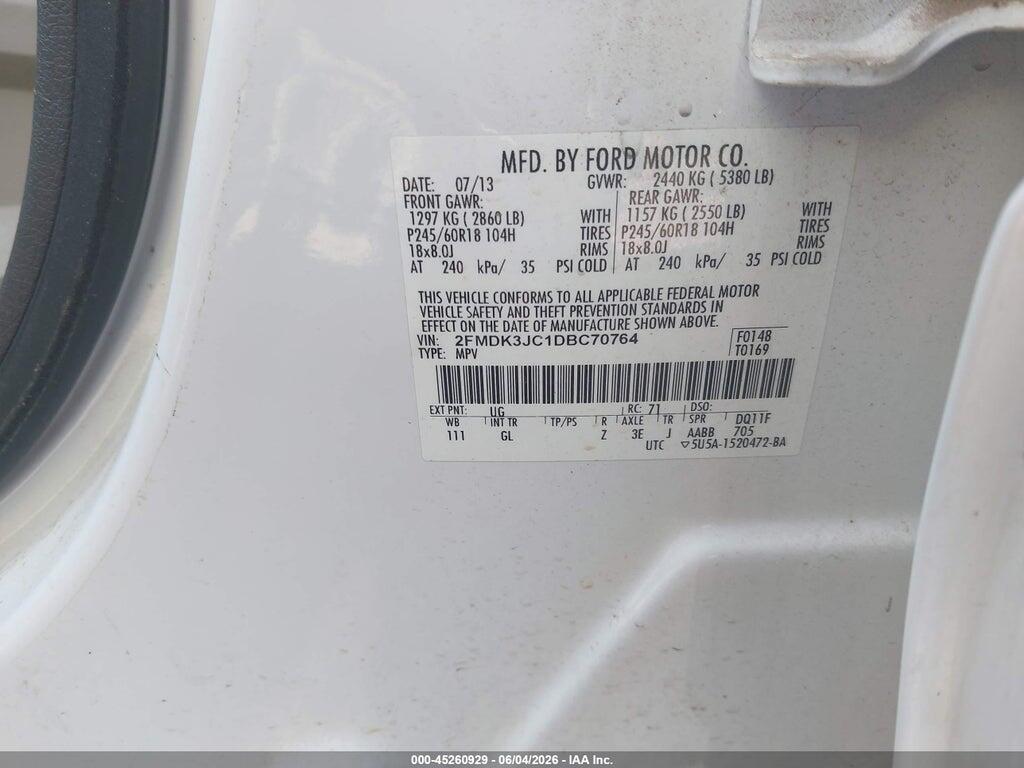 2FMDK3JC1DBC70764 2013 FORD EDGE photo no. 9