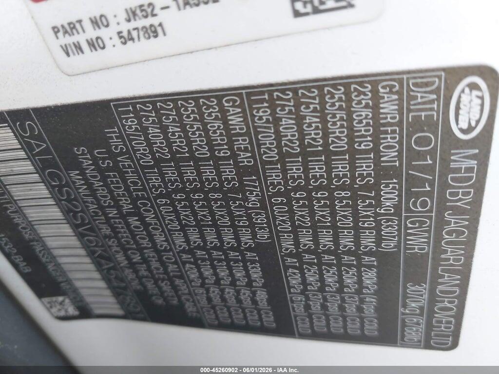 SALGS2SV6KA547891 2019 LAND ROVER RANGE ROVER photo no. 9