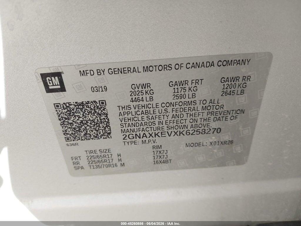 2GNAXKEVXK6258270 2019 CHEVROLET EQUINOX photo no. 9