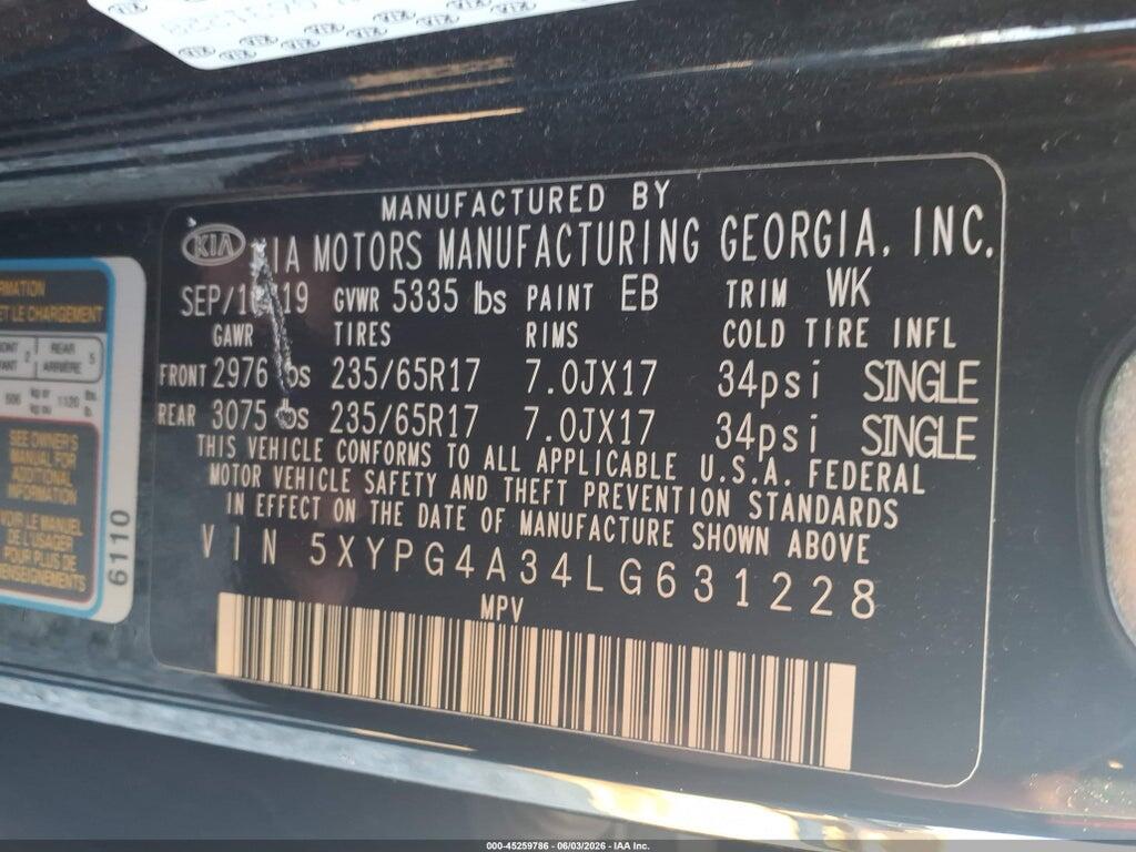 5XYPG4A34LG631228 2020 KIA SORENTO photo no. 9