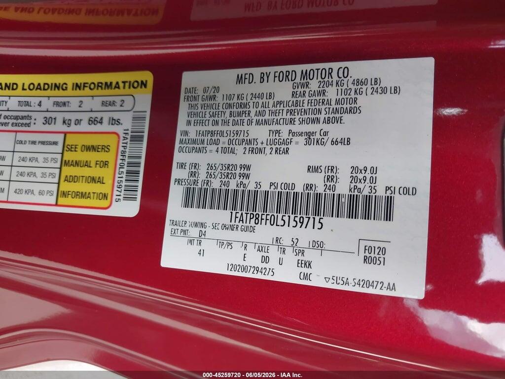 1FATP8FF0L5159715 2020 FORD MUSTANG photo no. 9