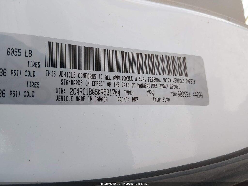 2C4RC1BG5KR531704 2019 CHRYSLER PACIFICA photo no. 9