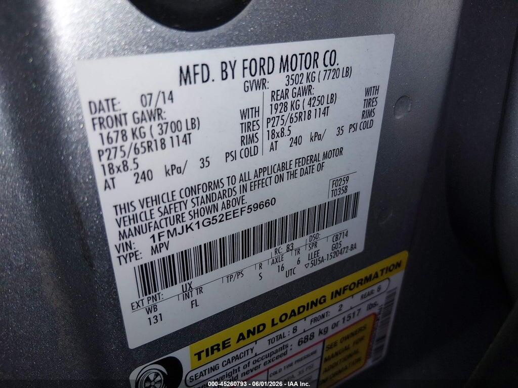 1FMJK1G52EEF59660 2014 FORD EXPEDITION EL photo no. 9