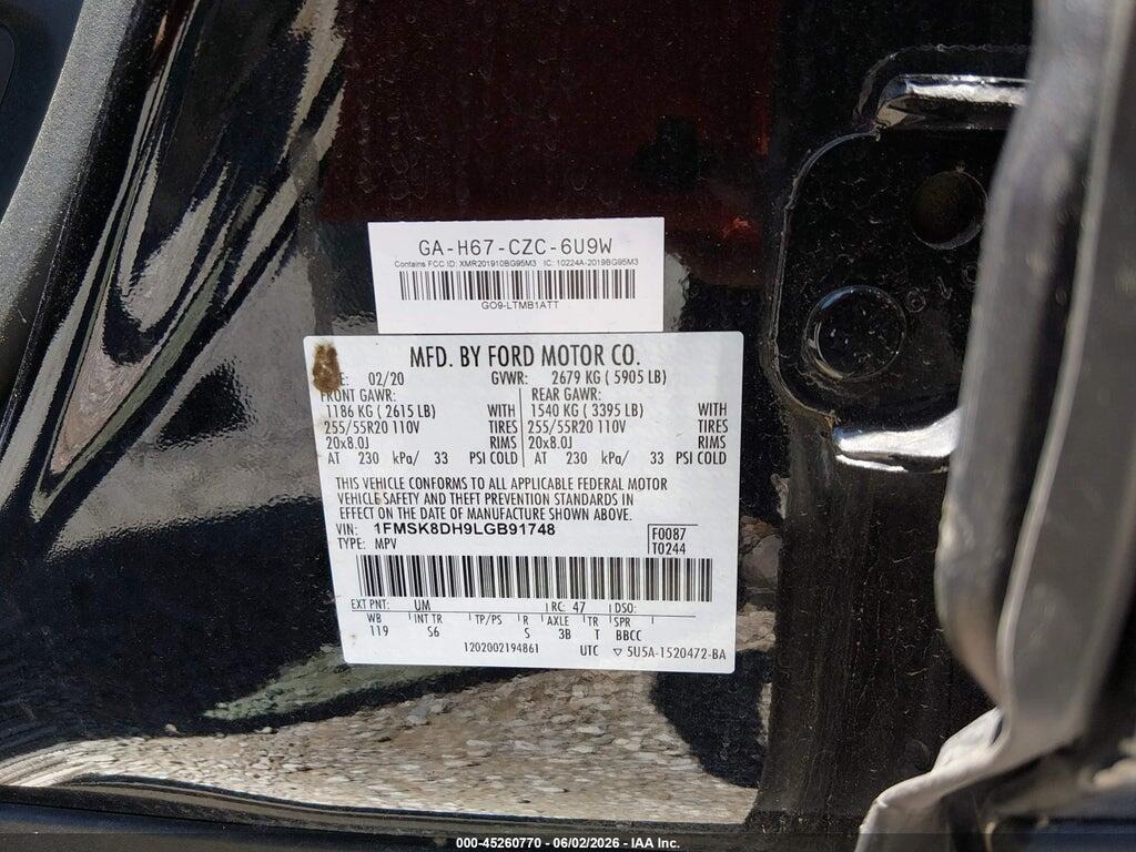 1FMSK8DH9LGB91748 2020 FORD EXPLORER photo no. 9