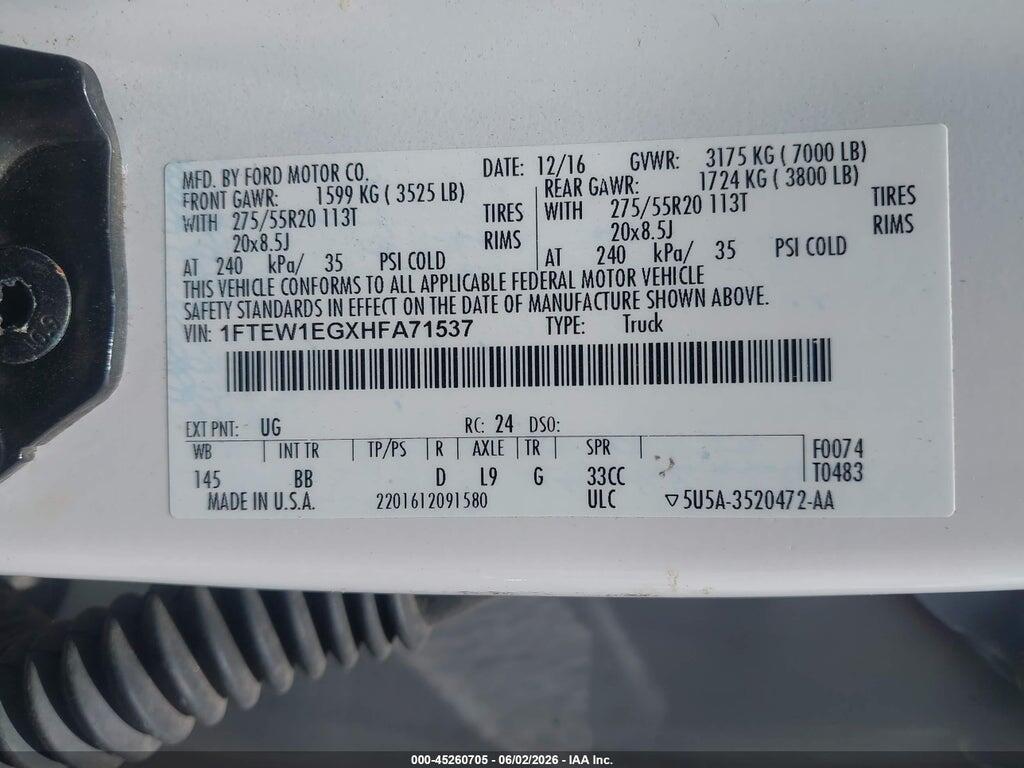 1FTEW1EGXHFA71537 2017 FORD F-150 photo no. 9