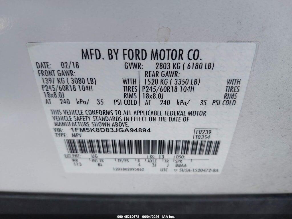 1FM5K8D83JGA94894 2018 FORD EXPLORER photo no. 9