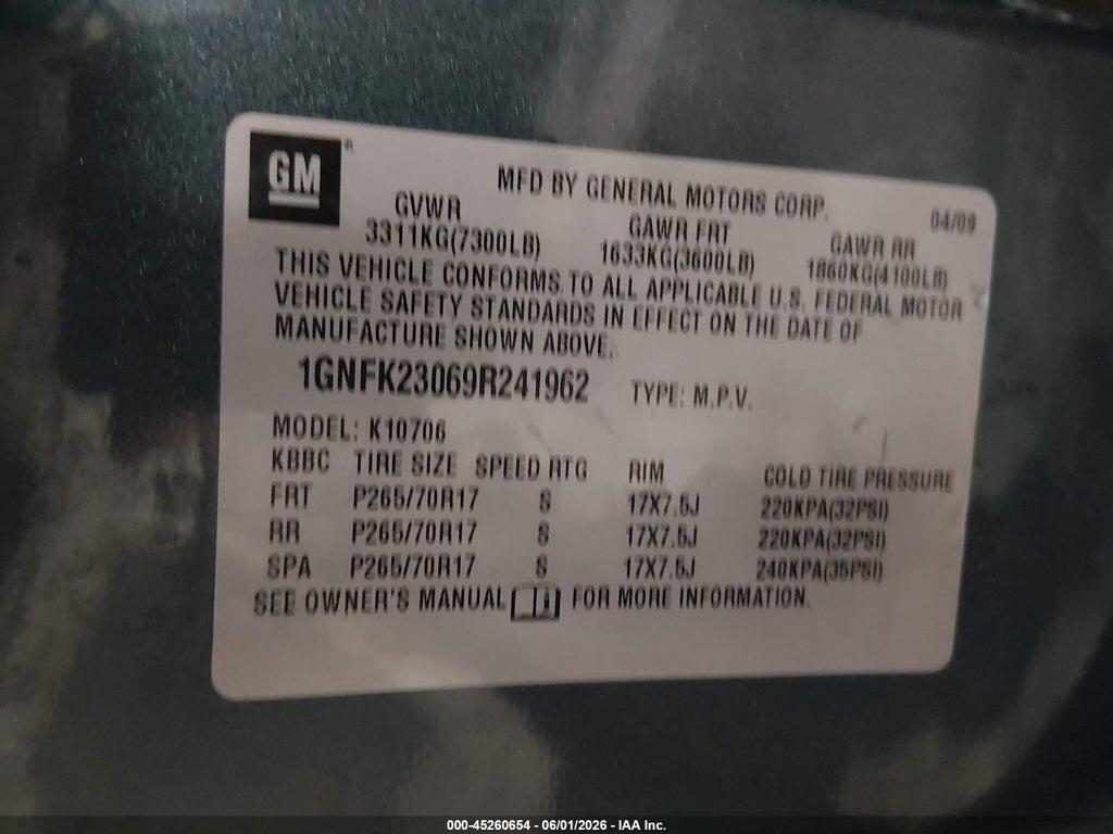 1GNFK23069R241962 2009 CHEVROLET TAHOE photo no. 9