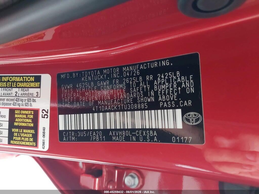 4T1DAACK1TU308885 2026 TOYOTA CAMRY photo no. 9