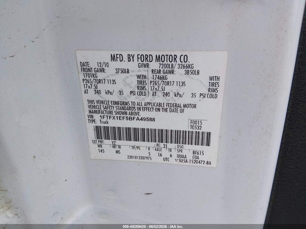 1FTFX1EF5BFA49588 2011 FORD F-150 photo no. 9