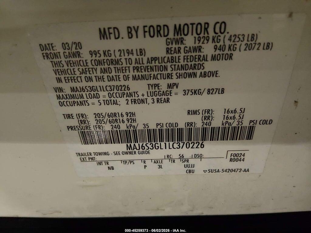 MAJ6S3GL1LC370226 2020 FORD ECOSPORT photo no. 9