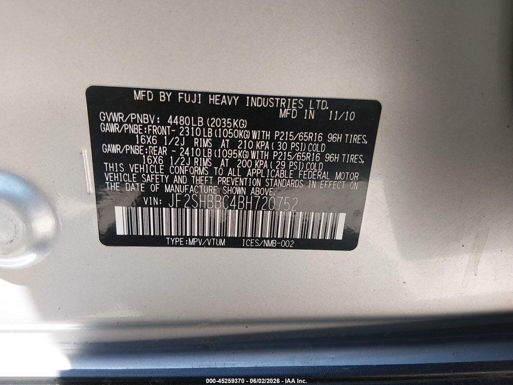JF2SHBBC4BH720752 2011 SUBARU FORESTER photo no. 9