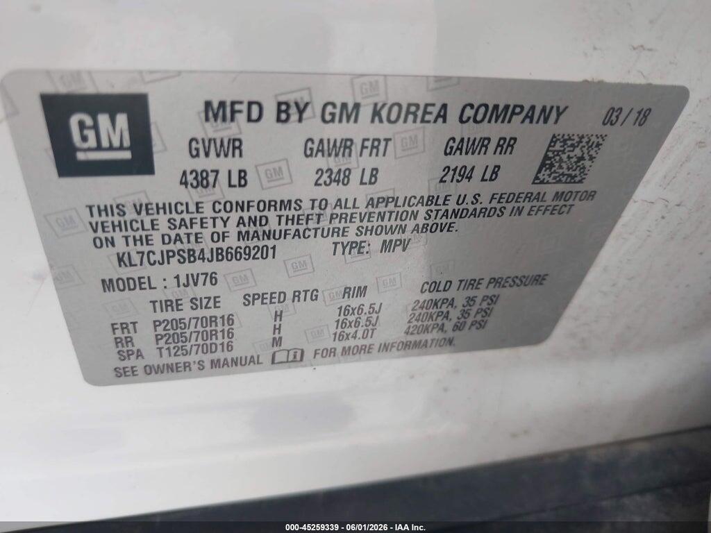 KL7CJPSB4JB669201 2018 CHEVROLET TRAX photo no. 9