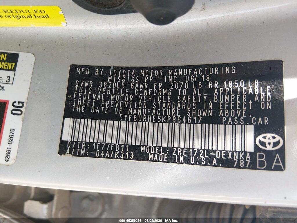 5YFBURHE5KP864617 2019 TOYOTA COROLLA photo no. 9