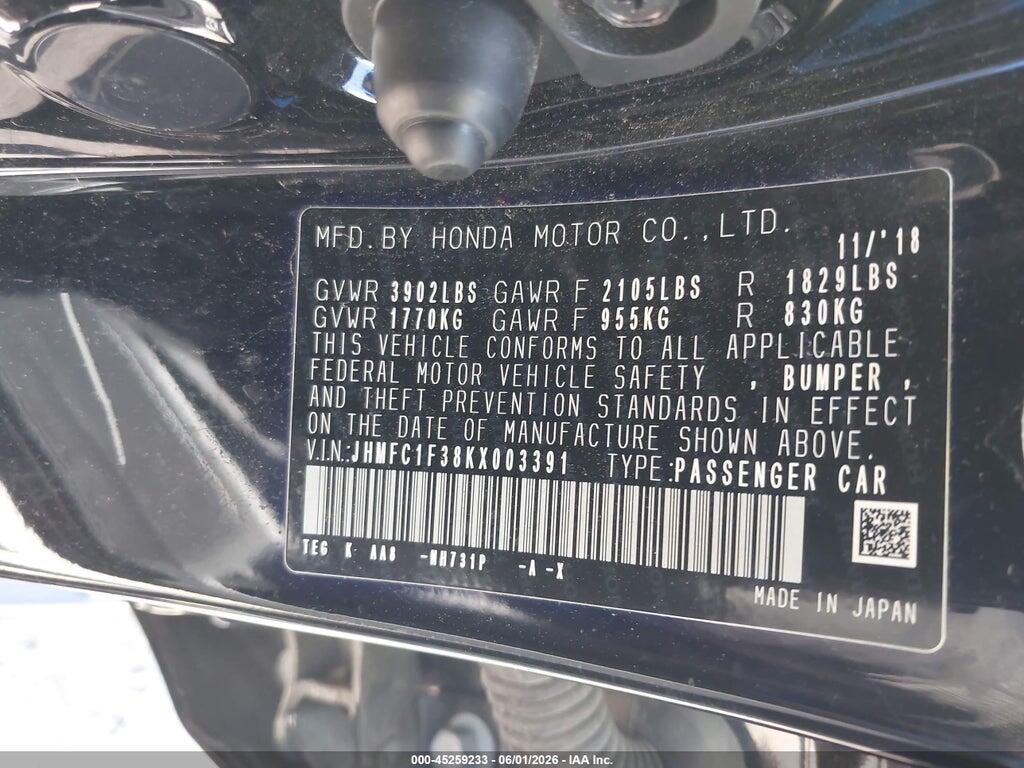JHMFC1F38KX003391 2019 HONDA CIVIC photo no. 9
