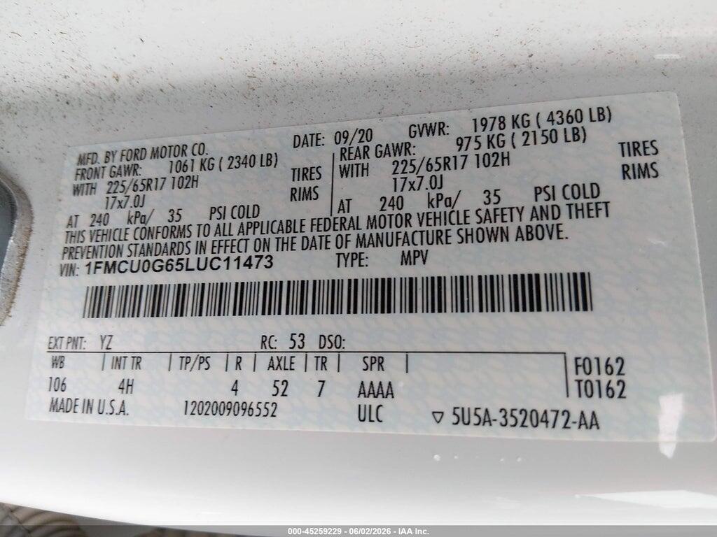 1FMCU0G65LUC11473 2020 FORD ESCAPE photo no. 9