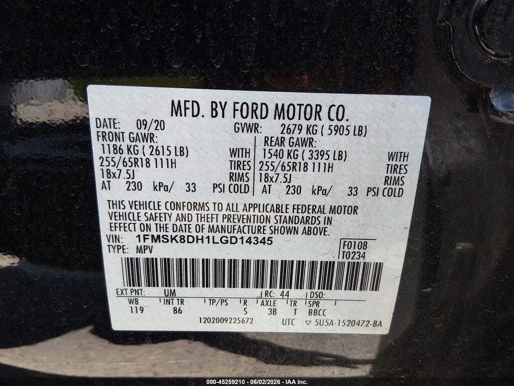 1FMSK8DH1LGD14345 2020 FORD EXPLORER photo no. 9