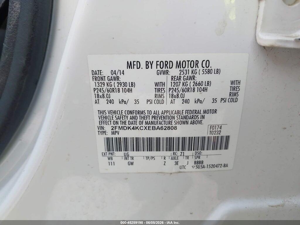 2FMDK4KCXEBA62808 2014 FORD EDGE photo no. 9