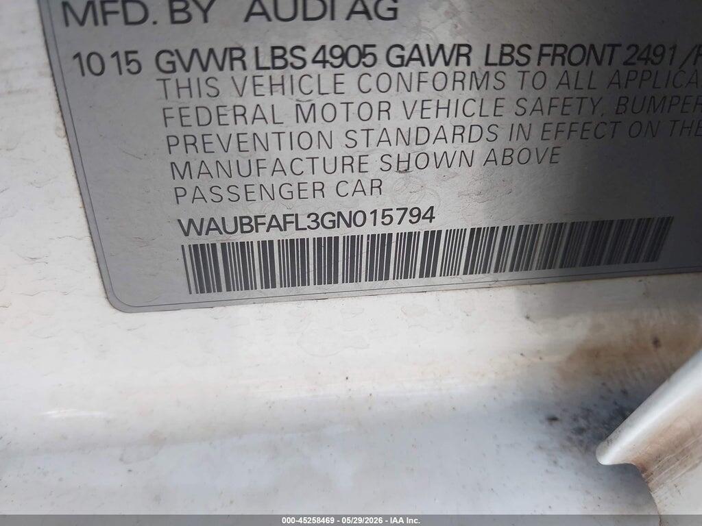 WAUBFAFL3GN015794 2016 AUDI A4 photo no. 9