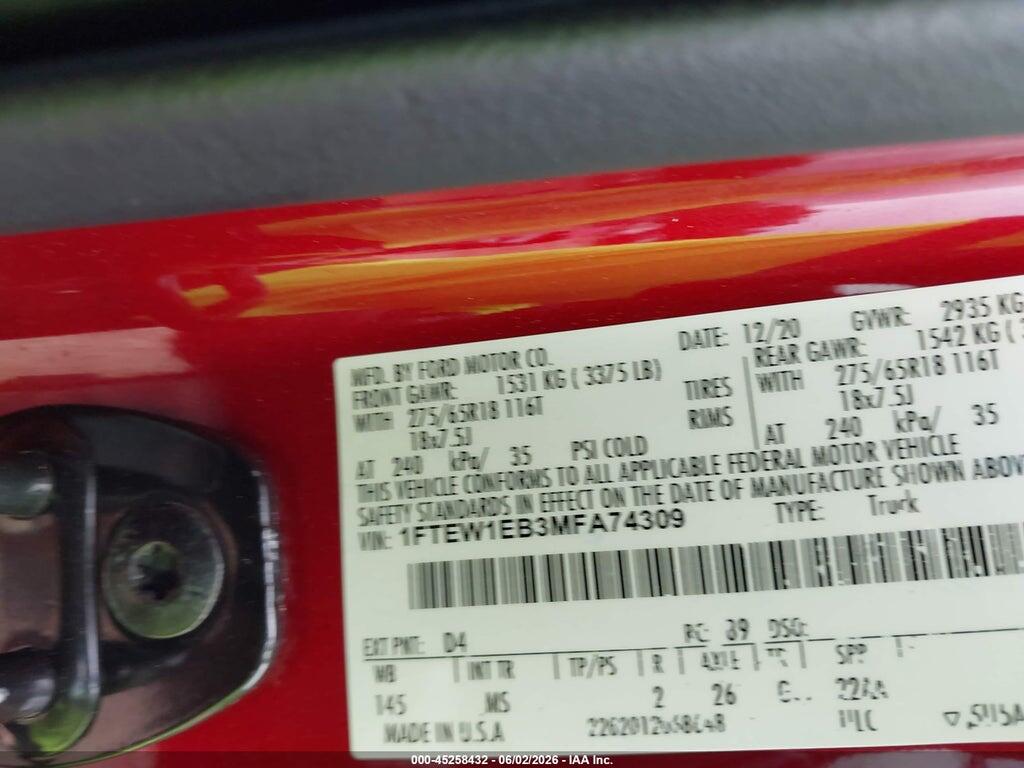 1FTEW1EB3MFA74309 2021 FORD F-150 photo no. 9