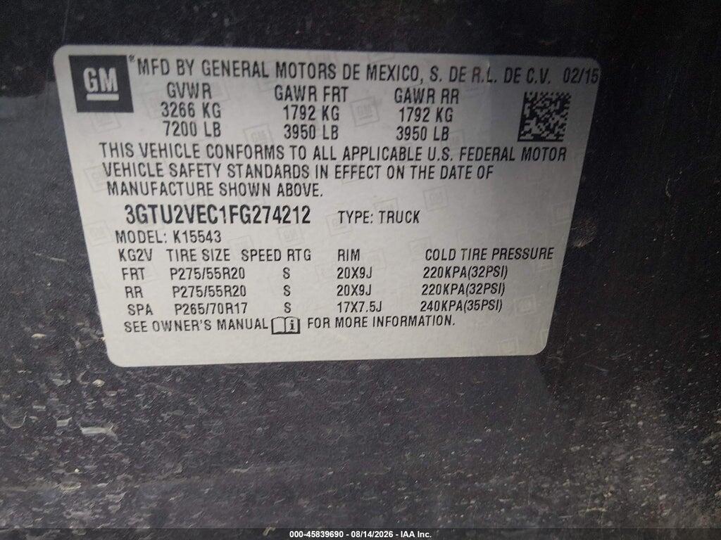 3GTU2VEC1FG274212 2015 GMC SIERRA 1500 photo no. 9