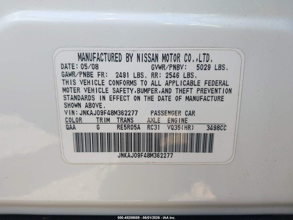 JNKAJ09F48M362277 2008 INFINITI EX35 photo no. 9