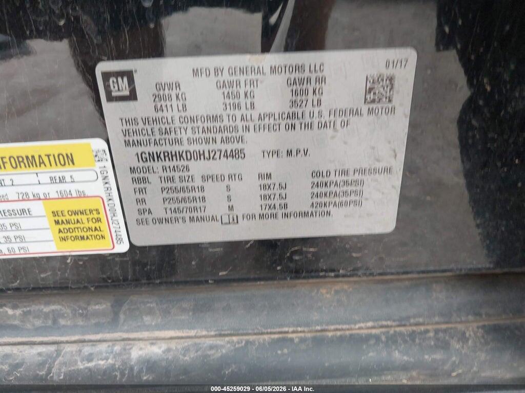 1GNKRHKD0HJ274485 2017 CHEVROLET TRAVERSE photo no. 9
