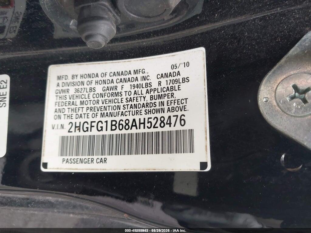 2HGFG1B68AH528476 2010 HONDA CIVIC photo no. 9