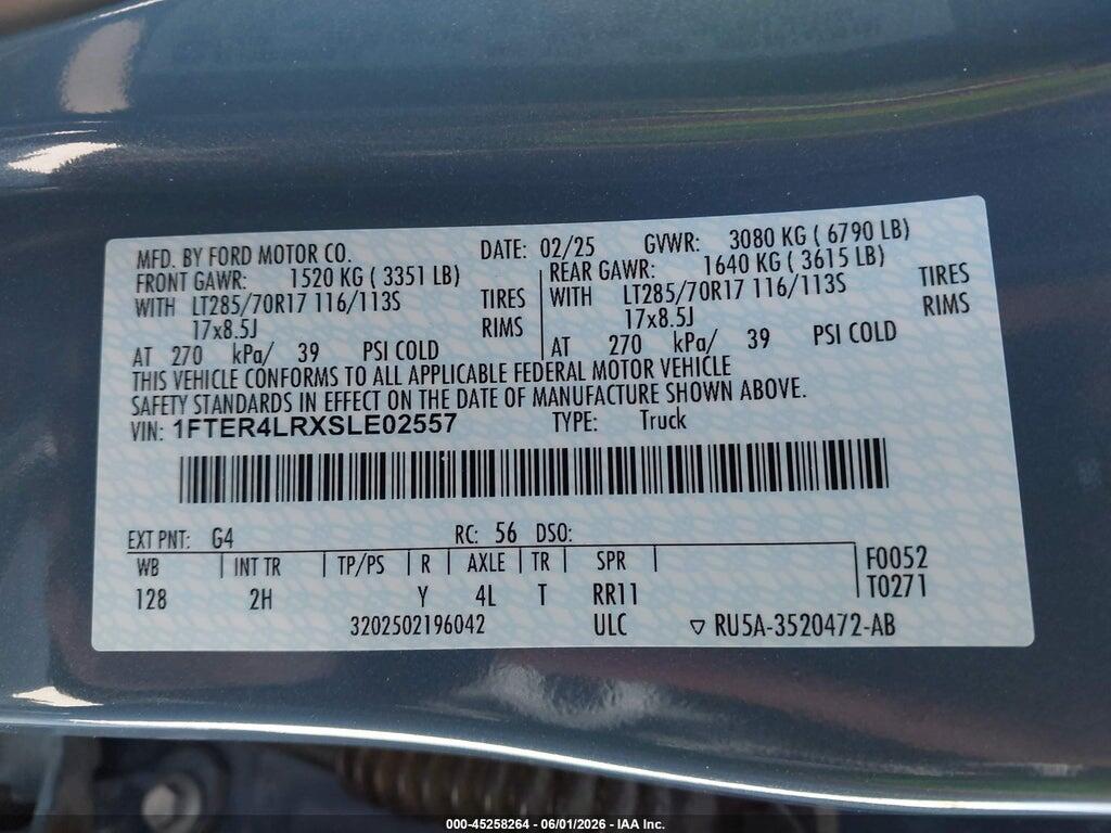 1FTER4LRXSLE02557 2025 FORD RANGER photo no. 9