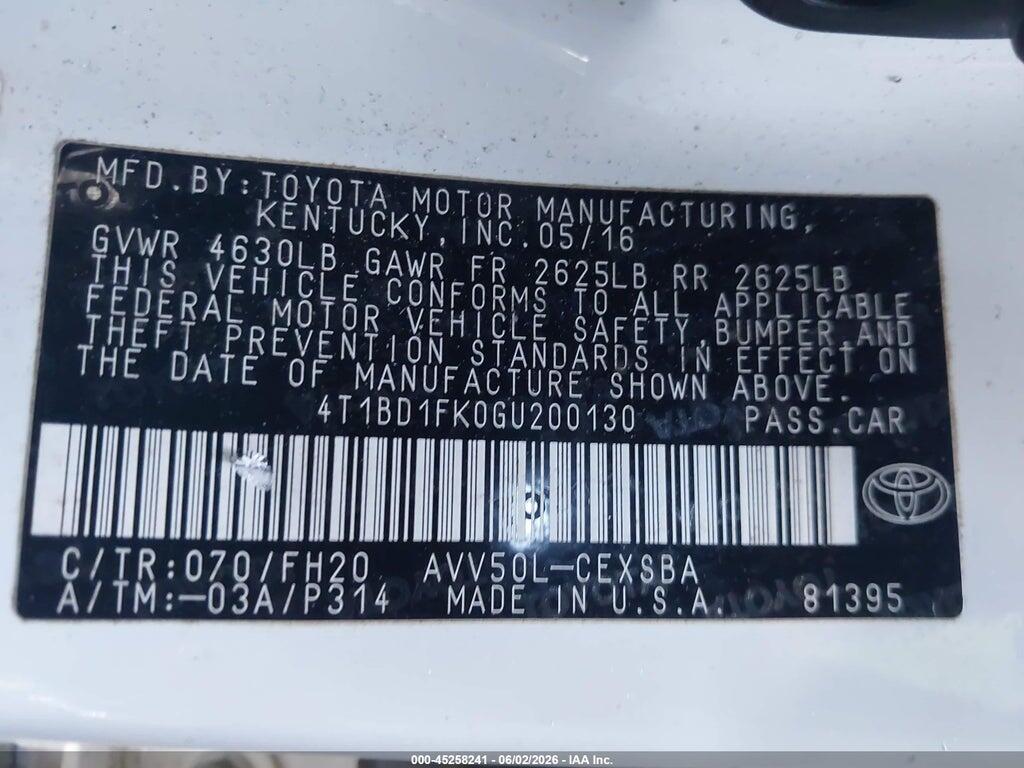 4T1BD1FK0GU200130 2016 TOYOTA CAMRY HYBRID photo no. 9