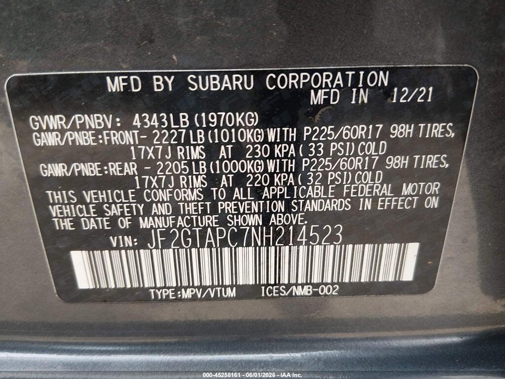 JF2GTAPC7NH214523 2022 SUBARU CROSSTREK photo no. 9