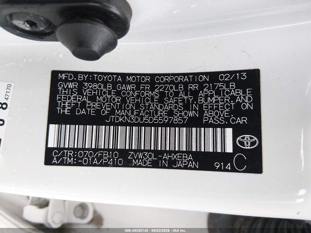 JTDKN3DU5D5597857 2013 TOYOTA PRIUS photo no. 9