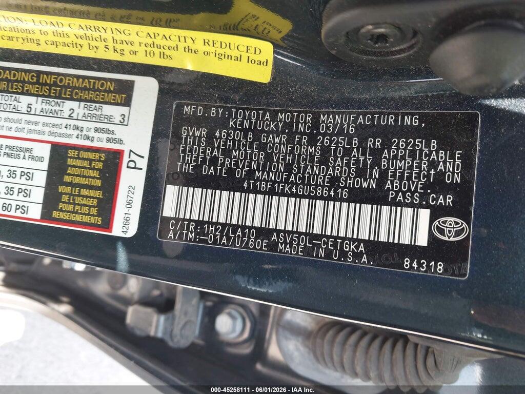 4T1BF1FK4GU586416 2016 TOYOTA CAMRY photo no. 9