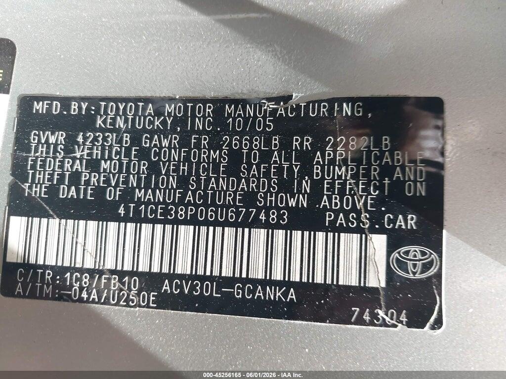 4T1CE38P06U677483 2006 TOYOTA CAMRY SOLARA photo no. 9