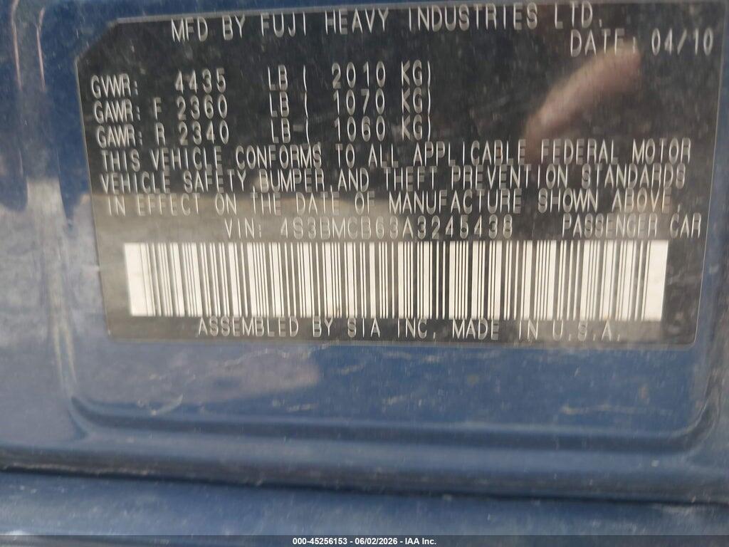 4S3BMCB63A3245438 2010 SUBARU LEGACY photo no. 9
