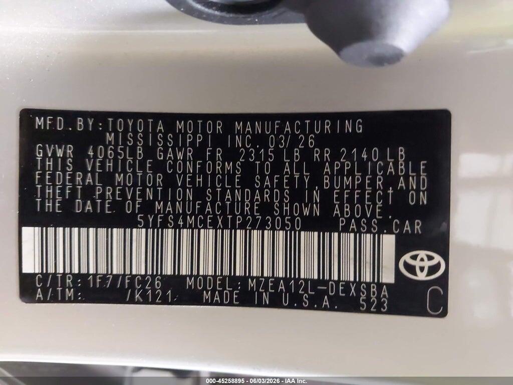 5YFS4MCEXTP273050 2026 TOYOTA COROLLA photo no. 9