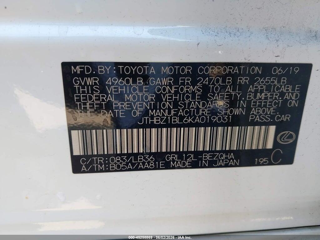 JTHBZ1BL6KA019031 2019 LEXUS GS 350 photo no. 9