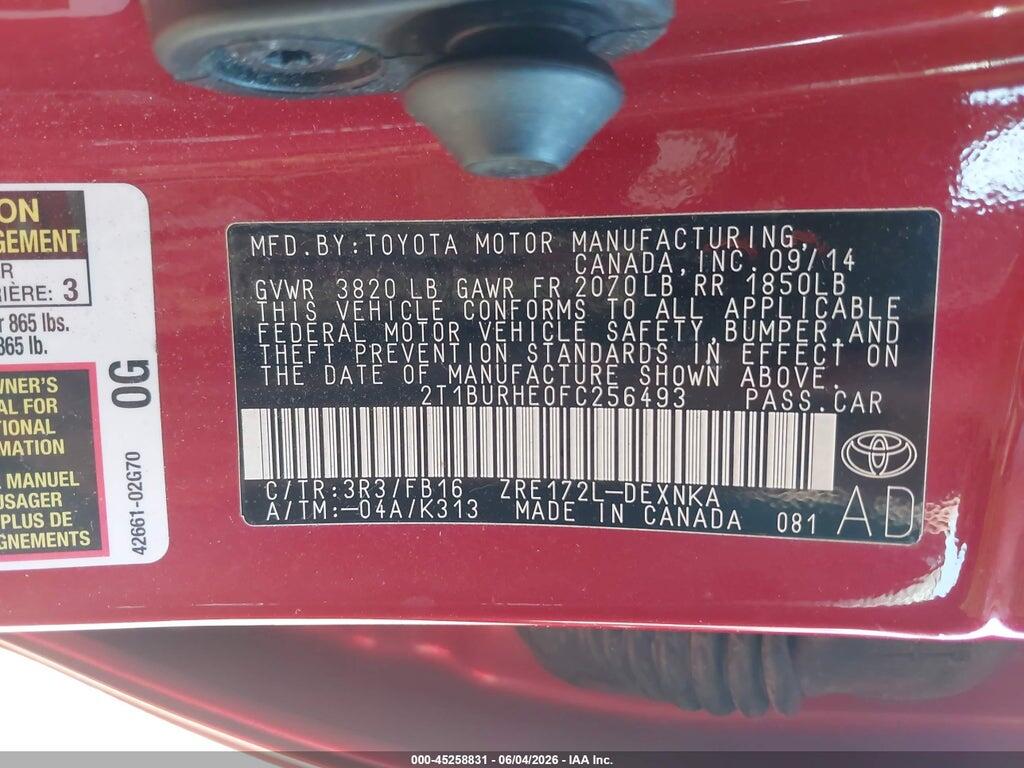 2T1BURHE0FC256493 2015 TOYOTA COROLLA photo no. 9