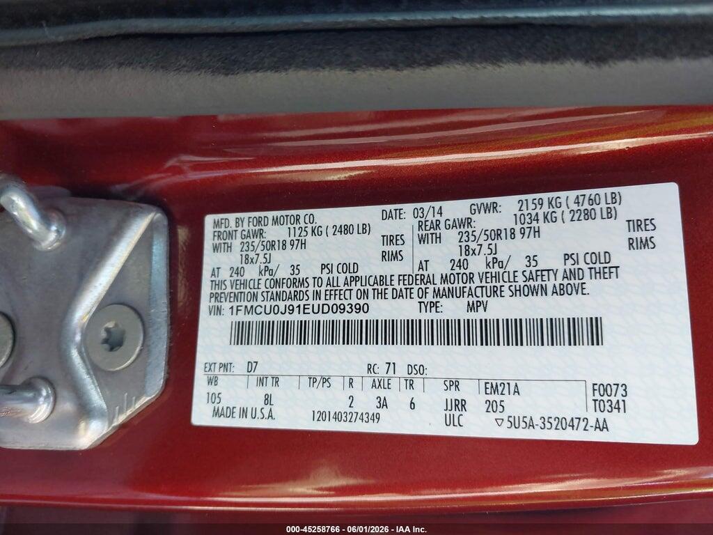 1FMCU0J91EUD09390 2014 FORD ESCAPE photo no. 9