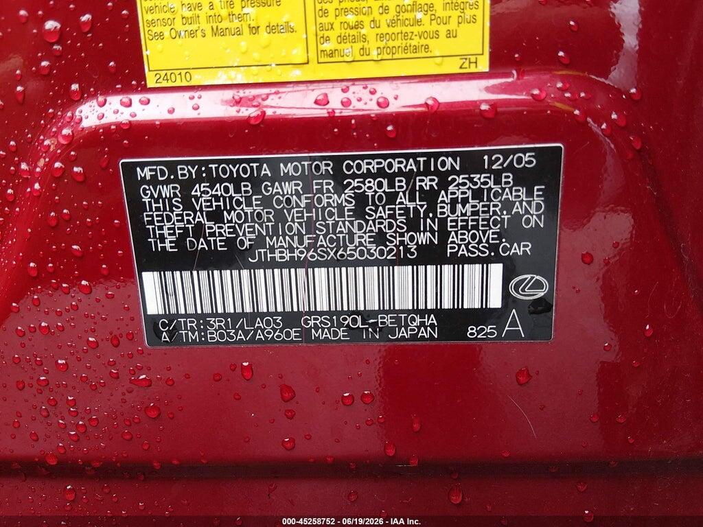 JTHBH96SX65030213 2006 LEXUS GS 300 photo no. 9