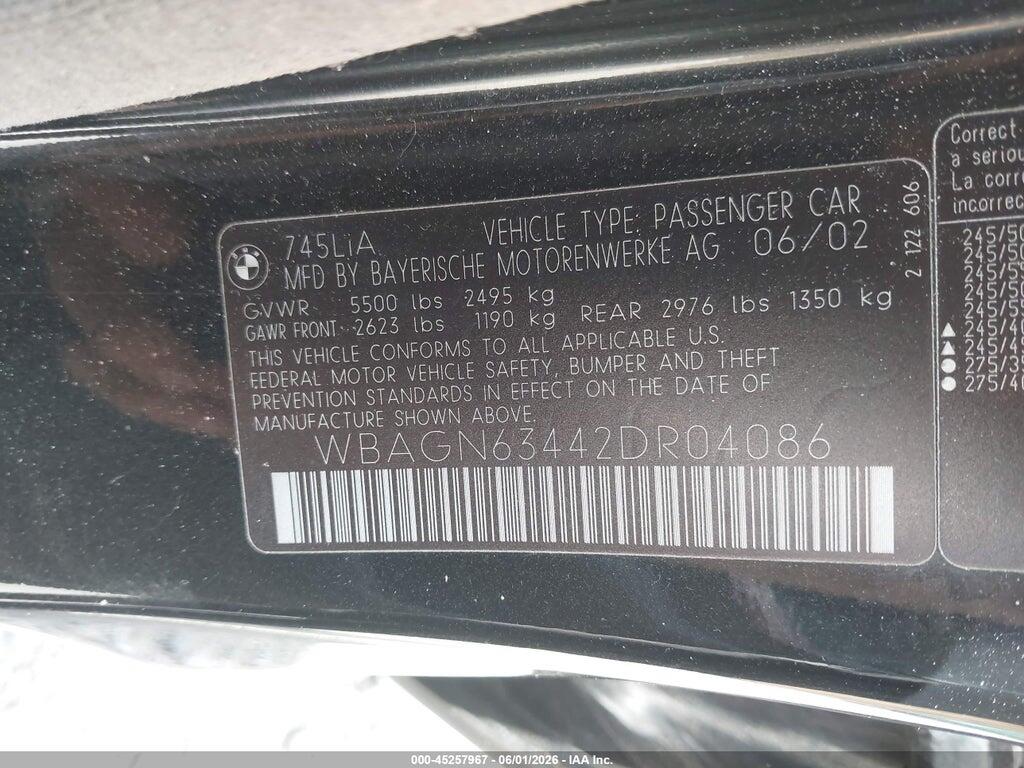 WBAGN63442DR04086 2002 BMW 745LI photo no. 9