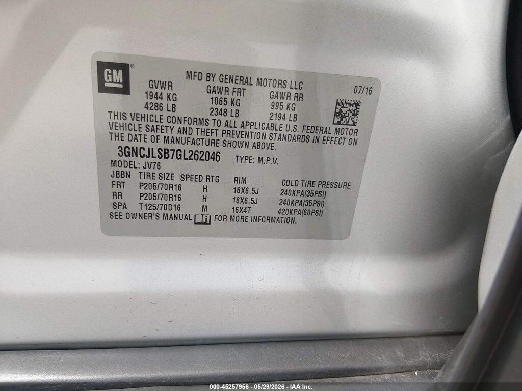 3GNCJLSB7GL262046 2016 CHEVROLET TRAX photo no. 9