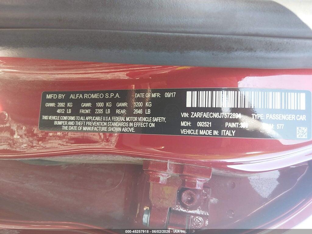 ZARFAECN6J7572894 2018 ALFA ROMEO GIULIA photo no. 9