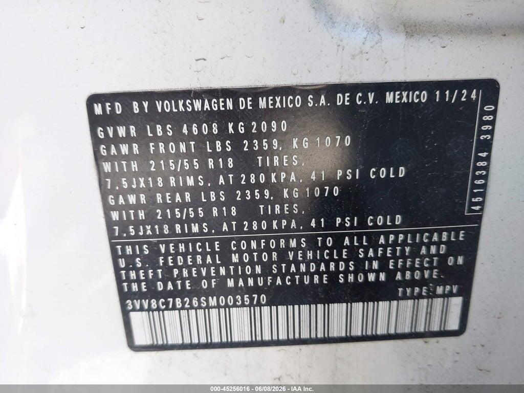 3VV8C7B26SM003570 2025 VOLKSWAGEN TAOS photo no. 9
