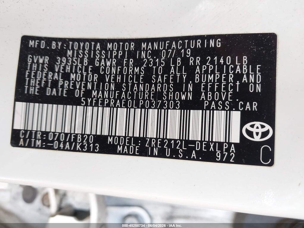 5YFEPRAE0LP037303 2020 TOYOTA COROLLA photo no. 9
