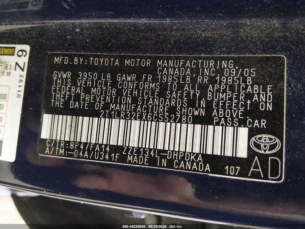 2T1LR32EX6C552780 2006 TOYOTA MATRIX photo no. 9