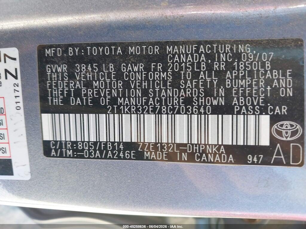 2T1KR32E78C703640 2008 TOYOTA MATRIX photo no. 9